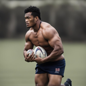 rugby player with two balls